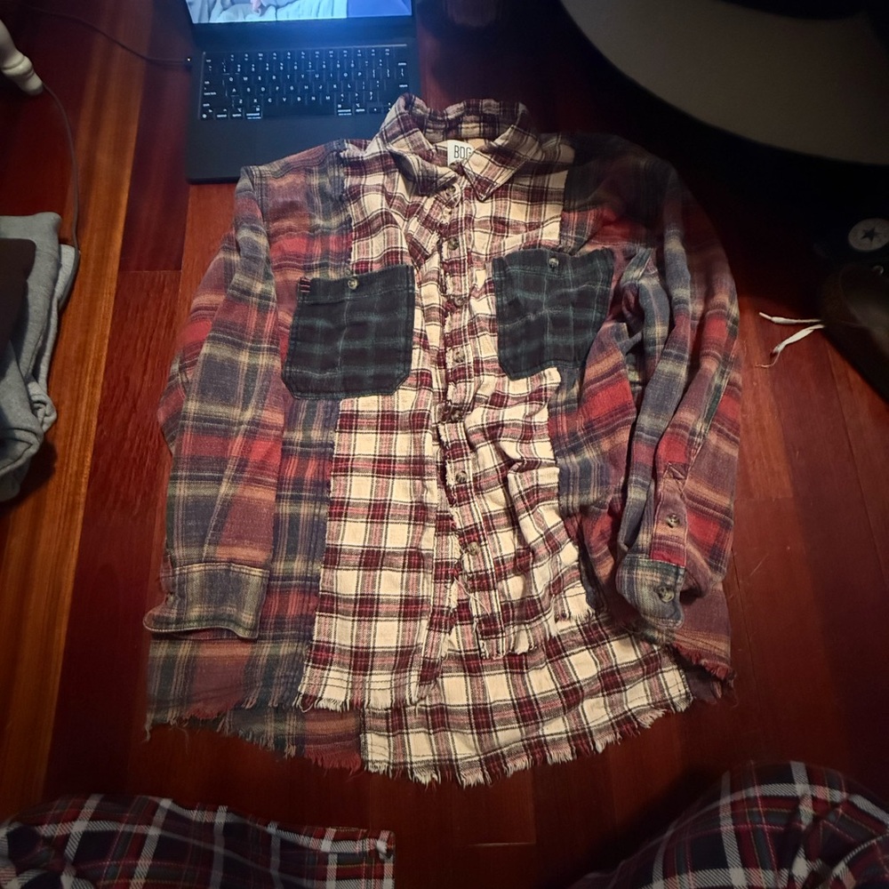 BDG Red and Blue Casual Button Down Shirt